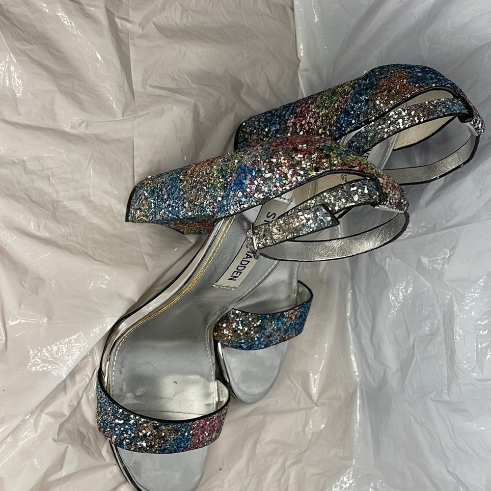 Sz 9 Steve Madden multicolored chunk glitter heels